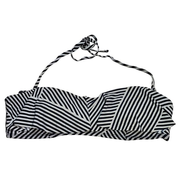 No Boundaries Junior's Black & White Stripe Flounce Bandeau Halter Neck Bikini M - Picture 1 of 3